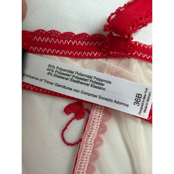 Adore Me Red Corset Lingerie Top Bustier 36B Romantic Mesh Lace Hearts Date - Picture 9 of 11
